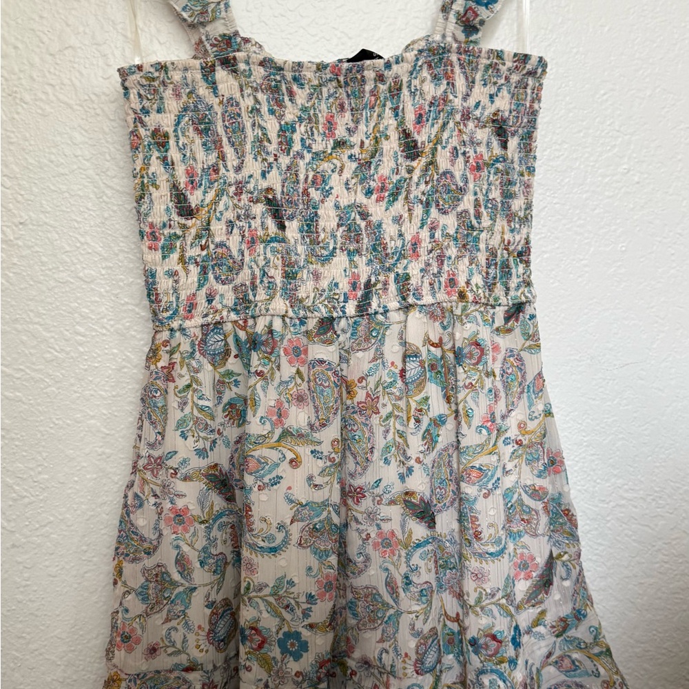 Smocked Paisley Print Sundress - White Multicolor